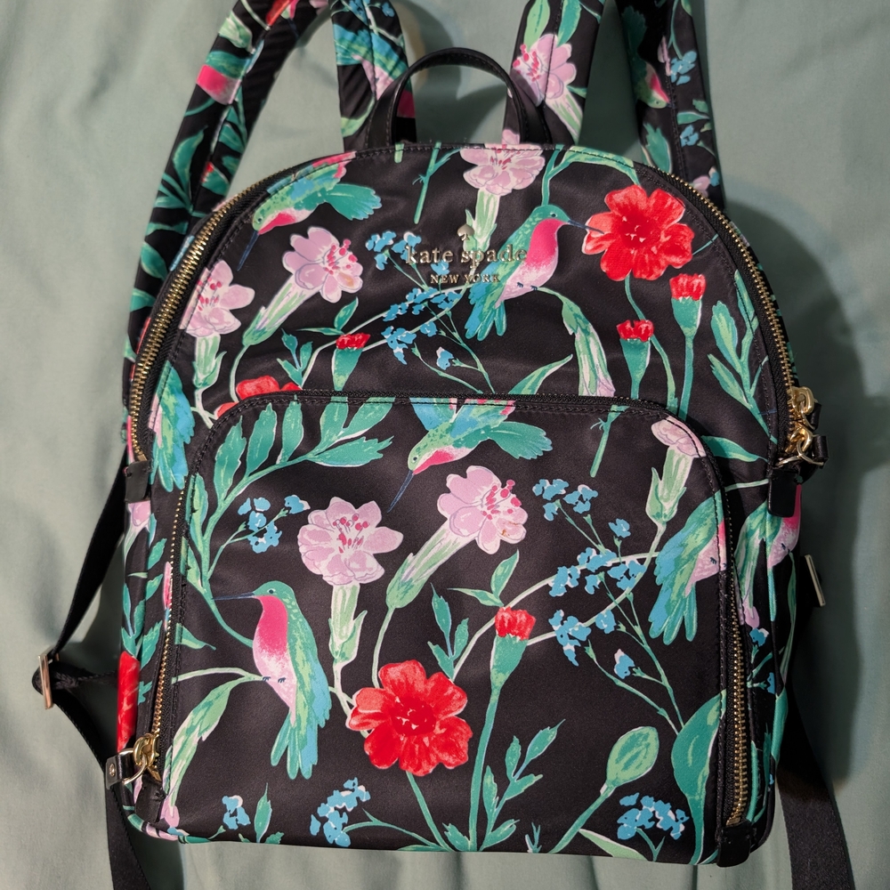 Kate Spade Black and Red Floral Backpack